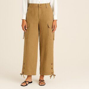 Ralph Lauren Womens Tan 100% Linen Drawstring Utility Cargo Safari Pants NWT